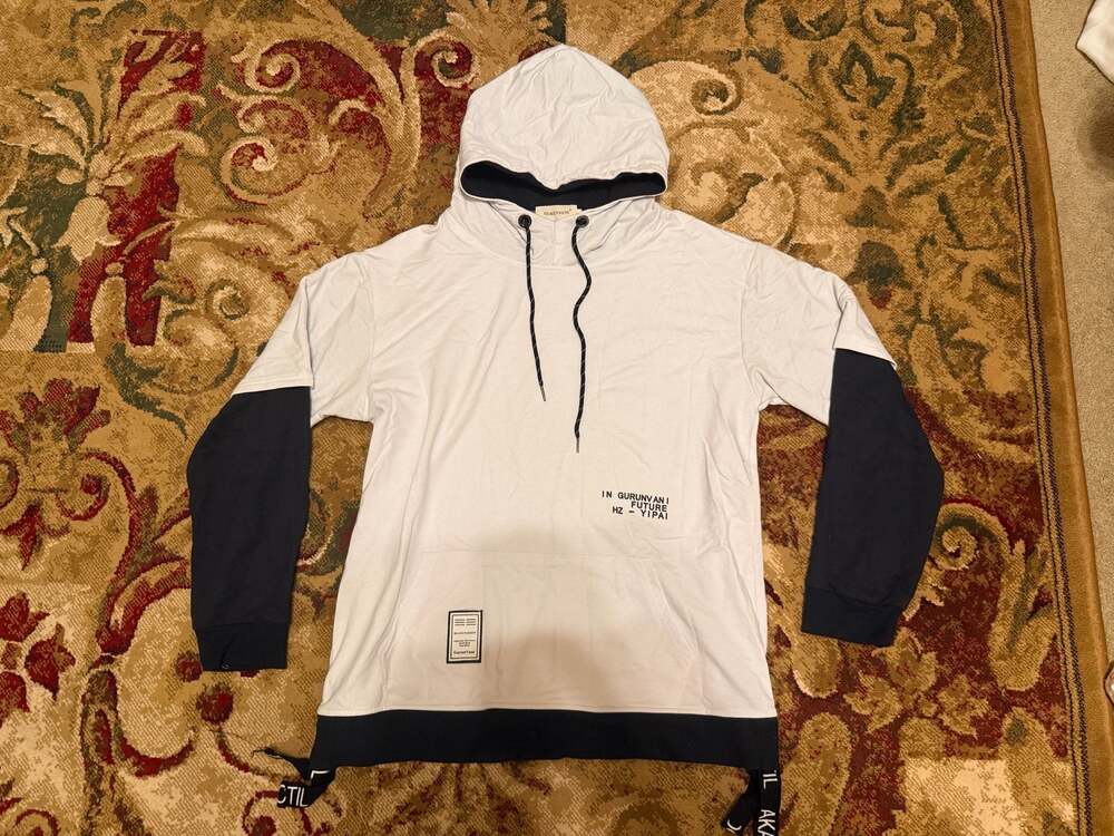 GurunVani Men's Patchwork Fake Two-Piece Streetwear Hoodie